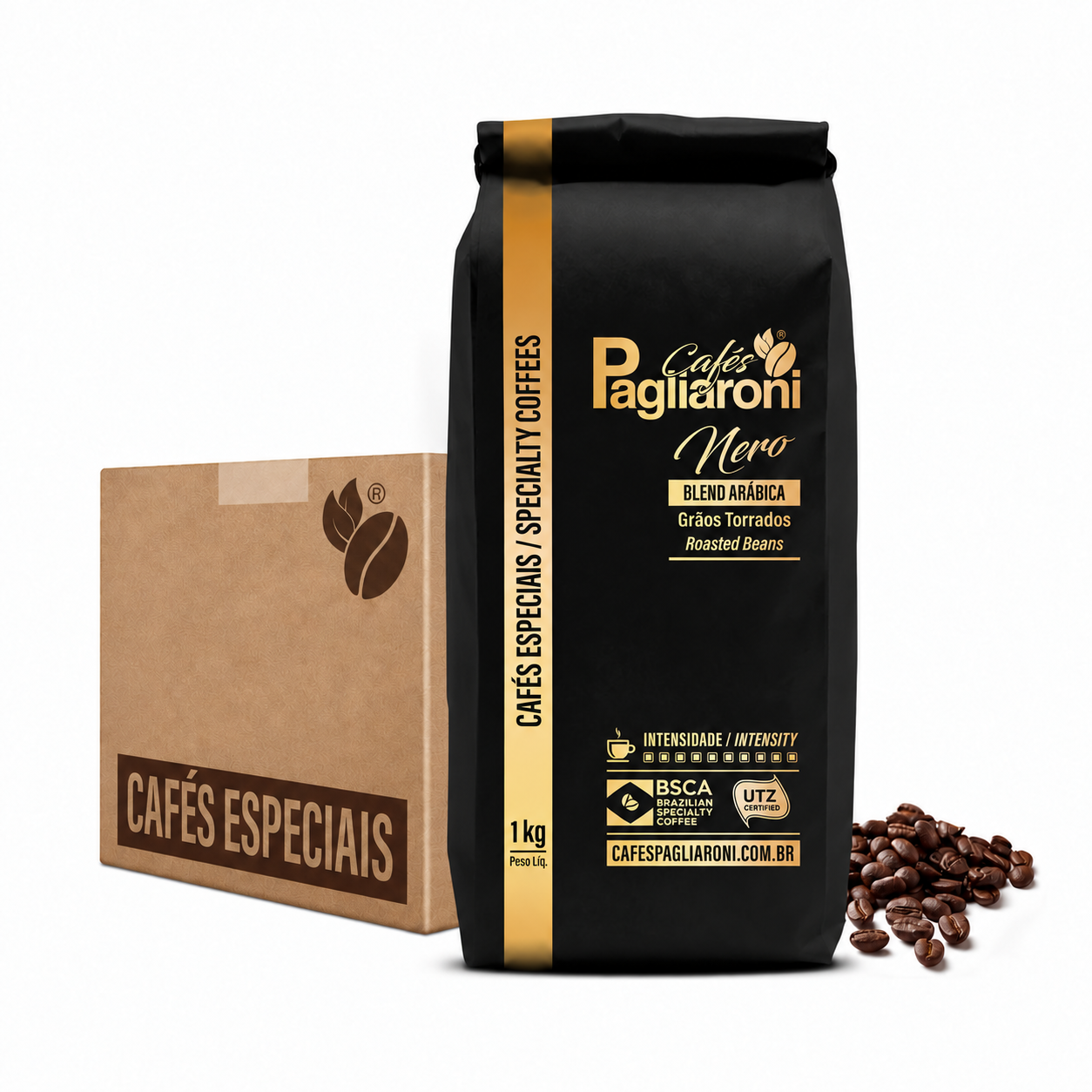 Nero em grãos 1 kg — Kit 12 pacotes — Cafés Pagliaroni